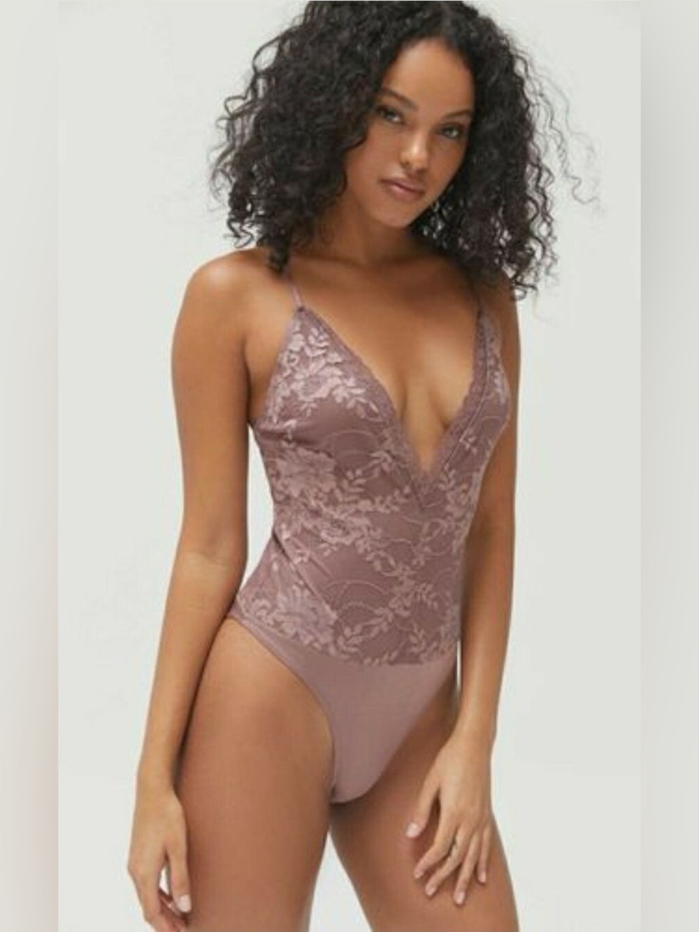 Urban Outfitters Out From Under Brown Lace V Neck Bodysuit